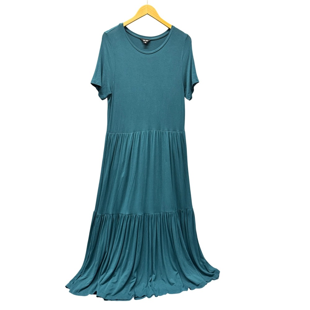 Saint + Sofia Maxi Dress Womens 12 Short Sleeve Tiered + Pockets Greenwich Teal